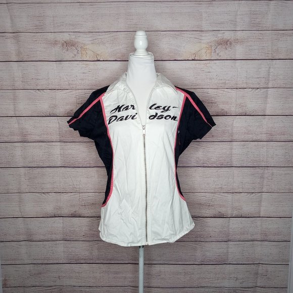 Harley-Davidson Tops - Women's Harley Davidson Embroidered Pink and Black Zip Up Tee, Size Large